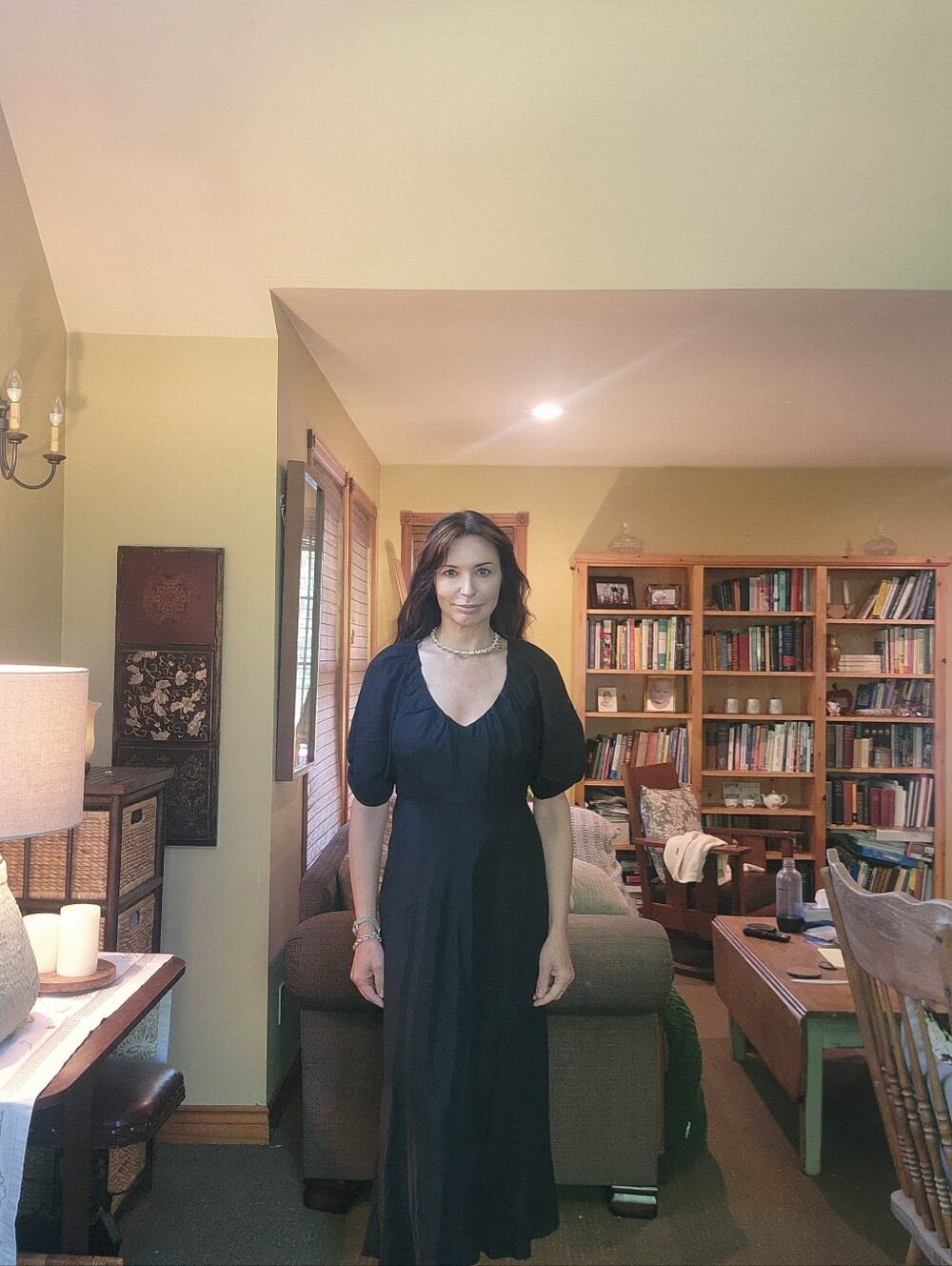Banana Republic Black Puff-Sleeve V-Back Maxi Dress